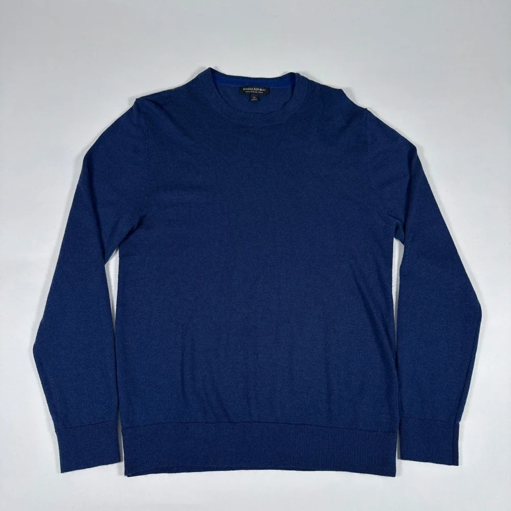 Banana Republic Sweater Mens M Blue Merino Wool Crewneck Pullover Classic‎